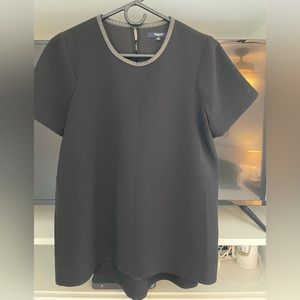 Madewell top with leather trim at neck, size S